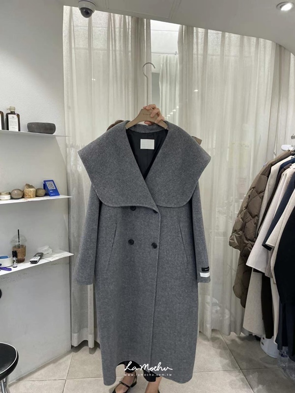 大翻領手工羊絨雙排扣長版大衣